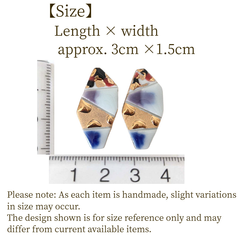 Handmade Arita Porcelain Earrings – Blue, Black & Gold Glaze | Japanese Ceramic Jewelry Gift