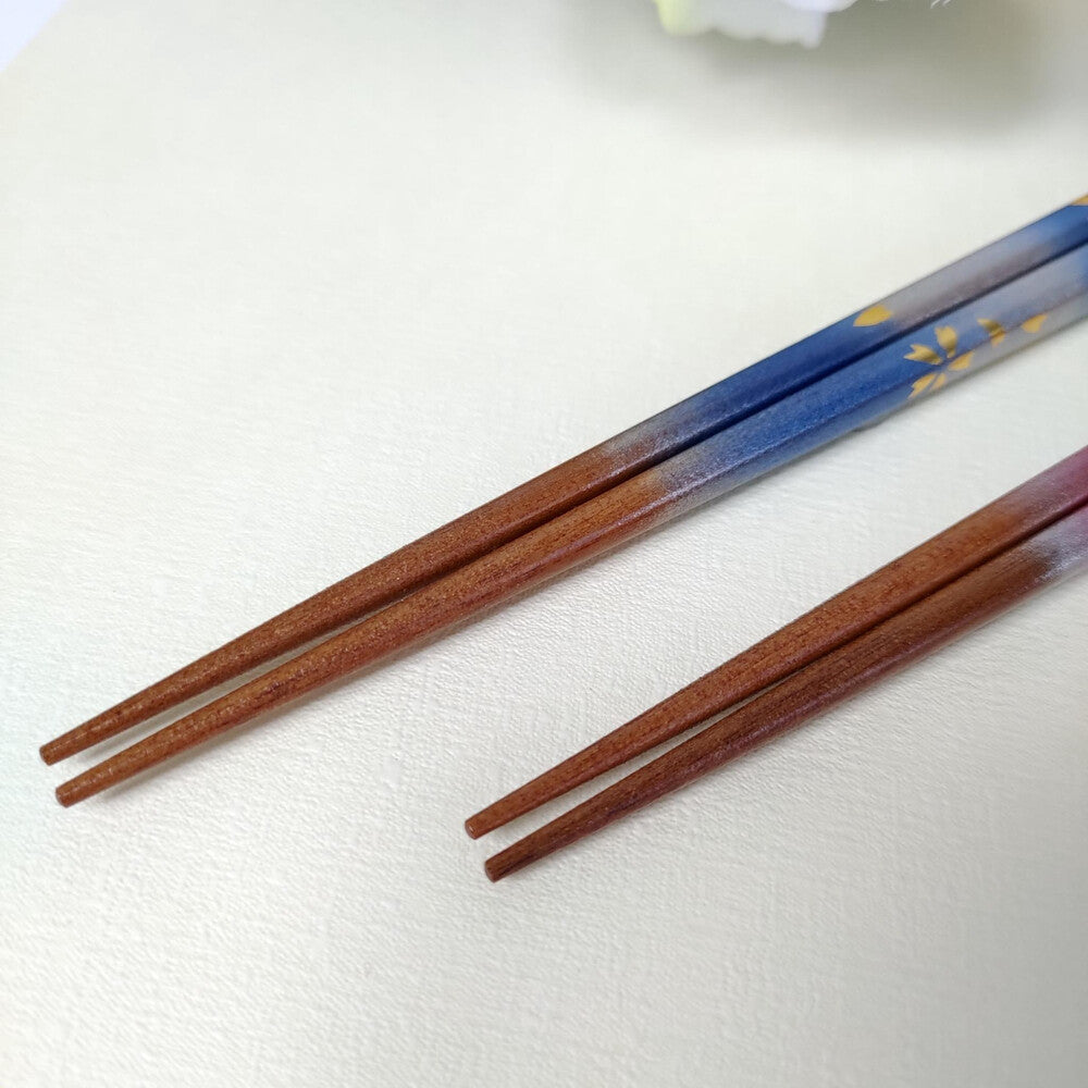 Spring Breeze Japanese Chopsticks blue pink - SINGLE PAIR WITH ENGRAVED WOODEN BOX SET