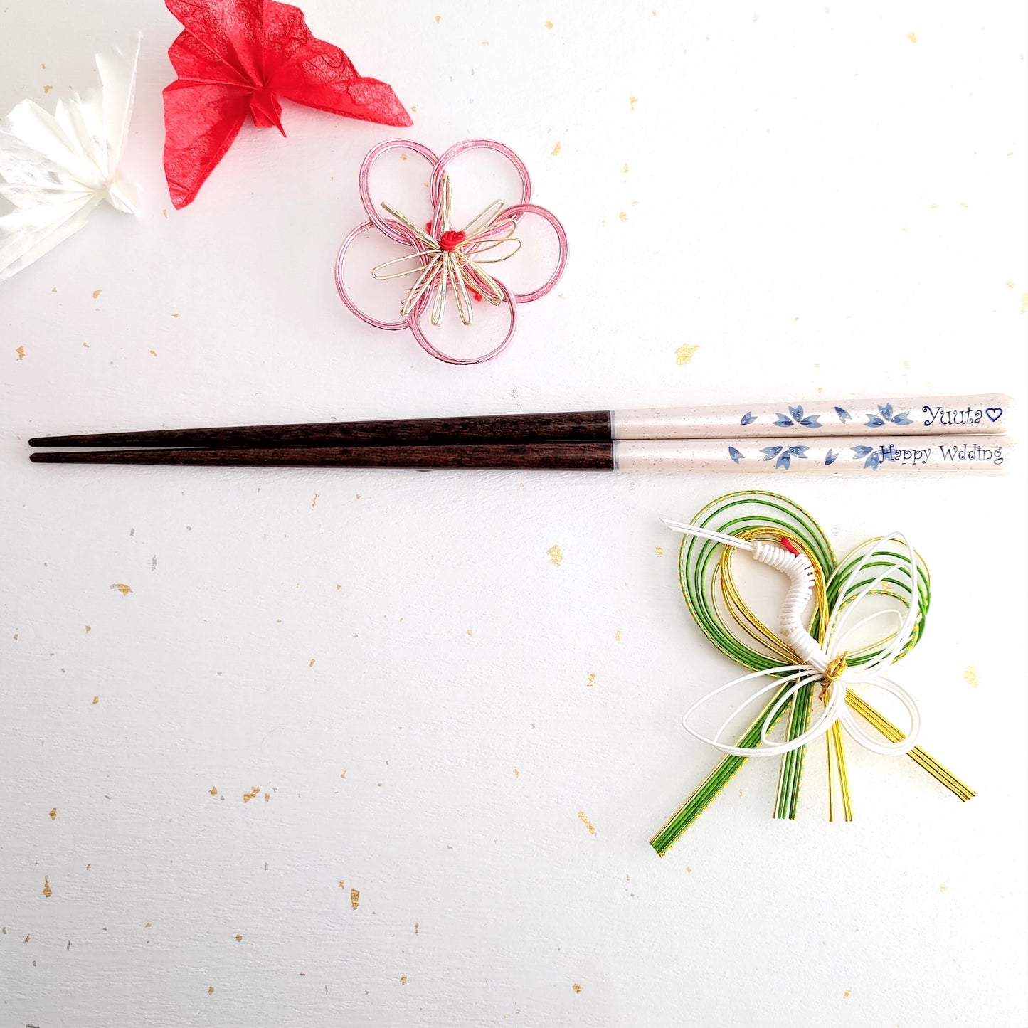 Sakura dream Japanese chopsticks blue pink - SINGLE PAIR WITH ENGRAVED WOODEN BOX SET