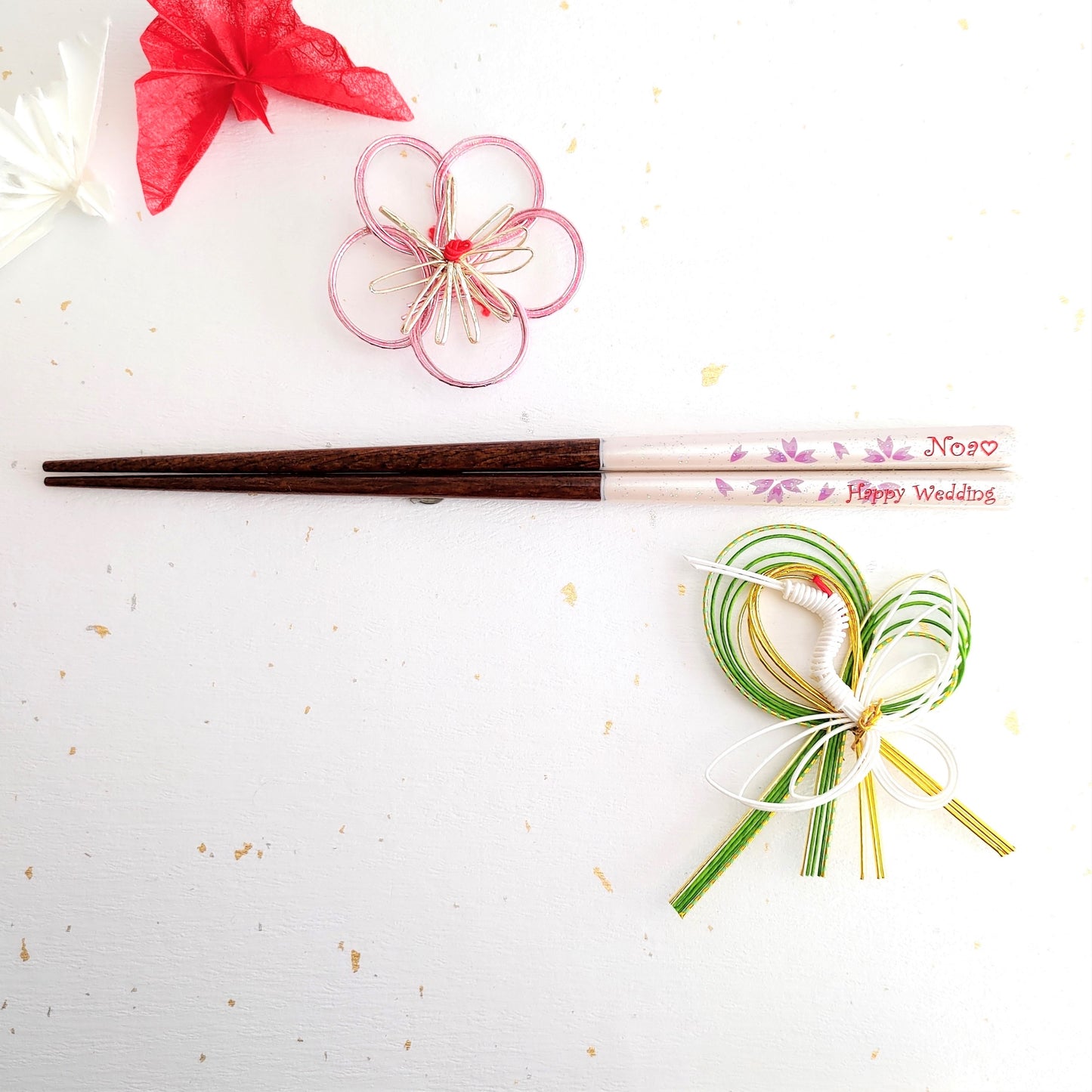 Sakura dream Japanese chopsticks blue pink - SINGLE PAIR WITH ENGRAVED WOODEN BOX SET