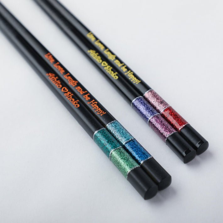 Shiny glitter modern design Japanese chopsticks blue red - SINGLE PAIR
