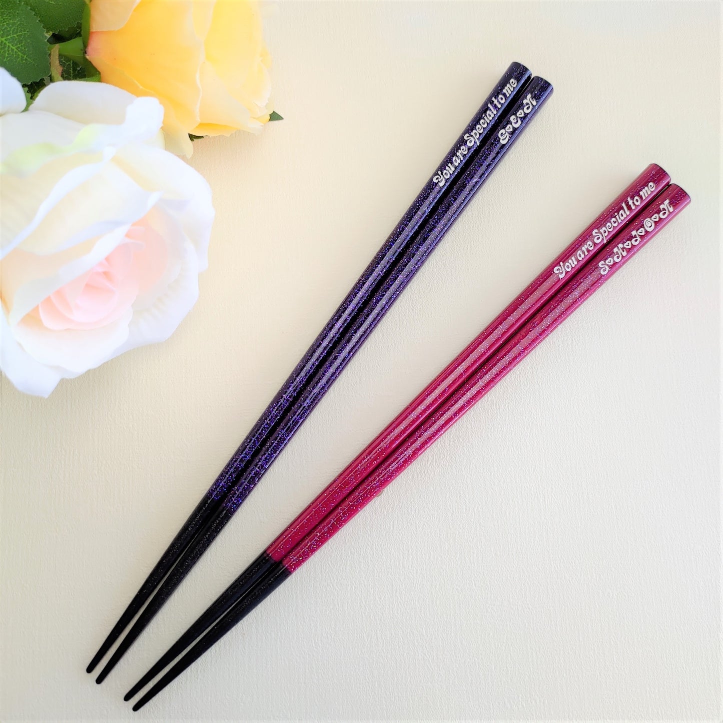 Shiny stars Japanese chopsticks blue red purple - SINGLE PAIR