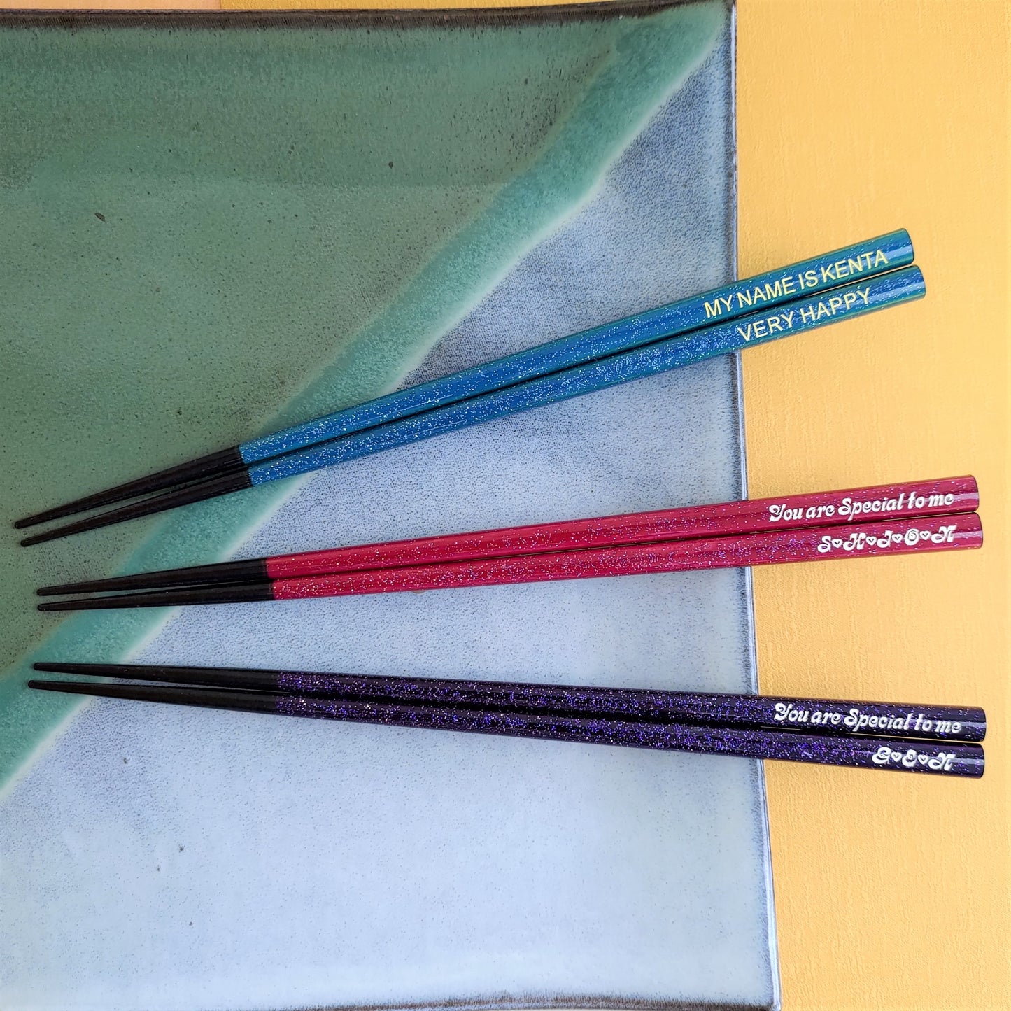 Shiny stars Japanese chopsticks blue red purple - SINGLE PAIR
