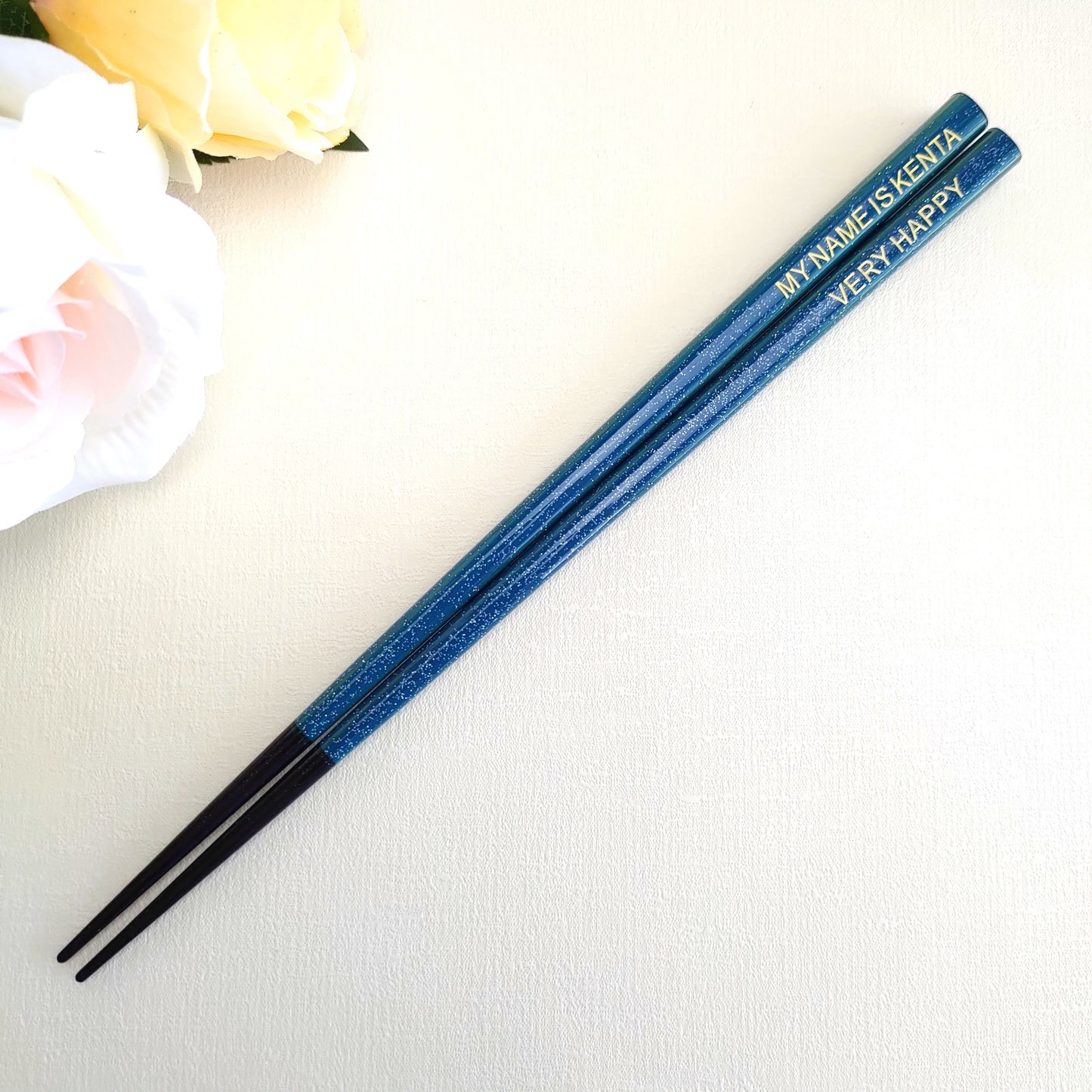 Shiny stars Japanese chopsticks blue red purple - SINGLE PAIR WITH ENGRAVED WOODEN BOX SET