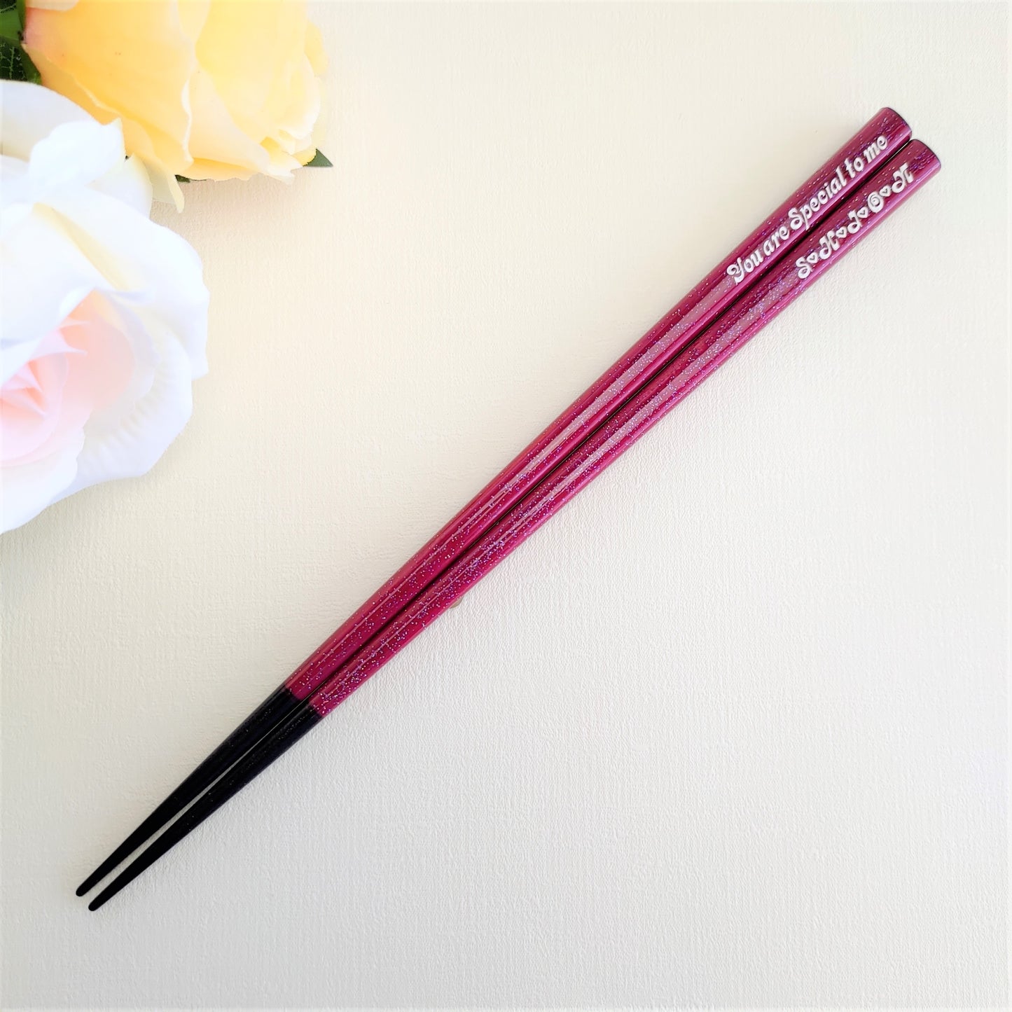 Shiny stars Japanese chopsticks blue red purple - SINGLE PAIR WITH ENGRAVED WOODEN BOX SET