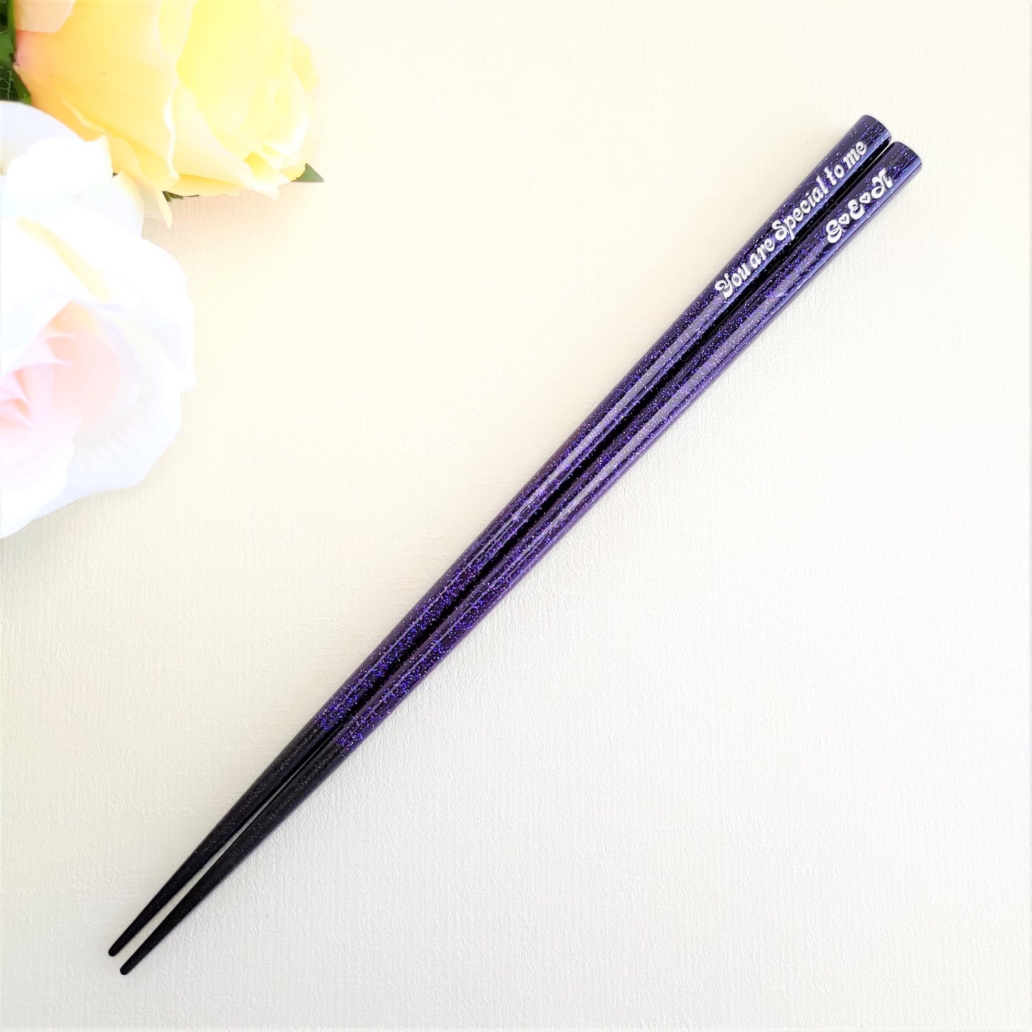 Shiny stars Japanese chopsticks blue red purple - SINGLE PAIR WITH ENGRAVED WOODEN BOX SET