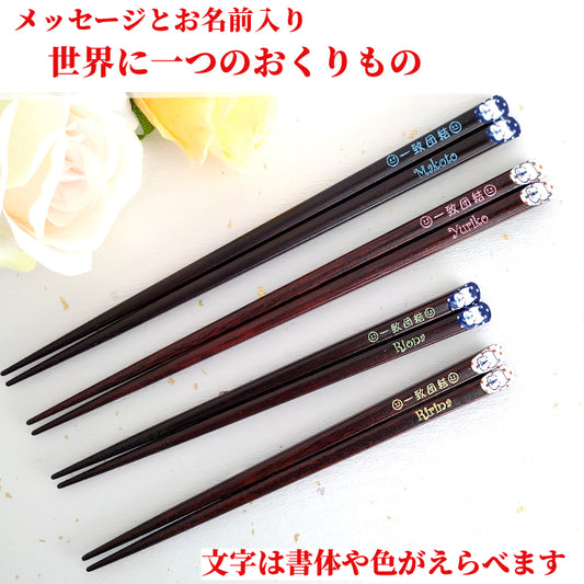Cute Japanese chopsticks with shy cat blue red - DOUBLE PAIR