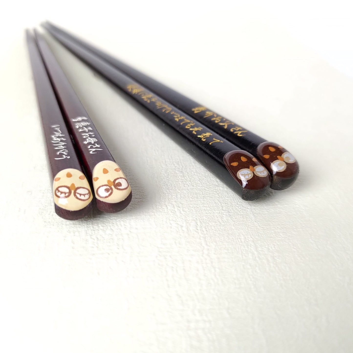 Lucky Owls Japanese chopsticks brown white - SINGLE PAIR
