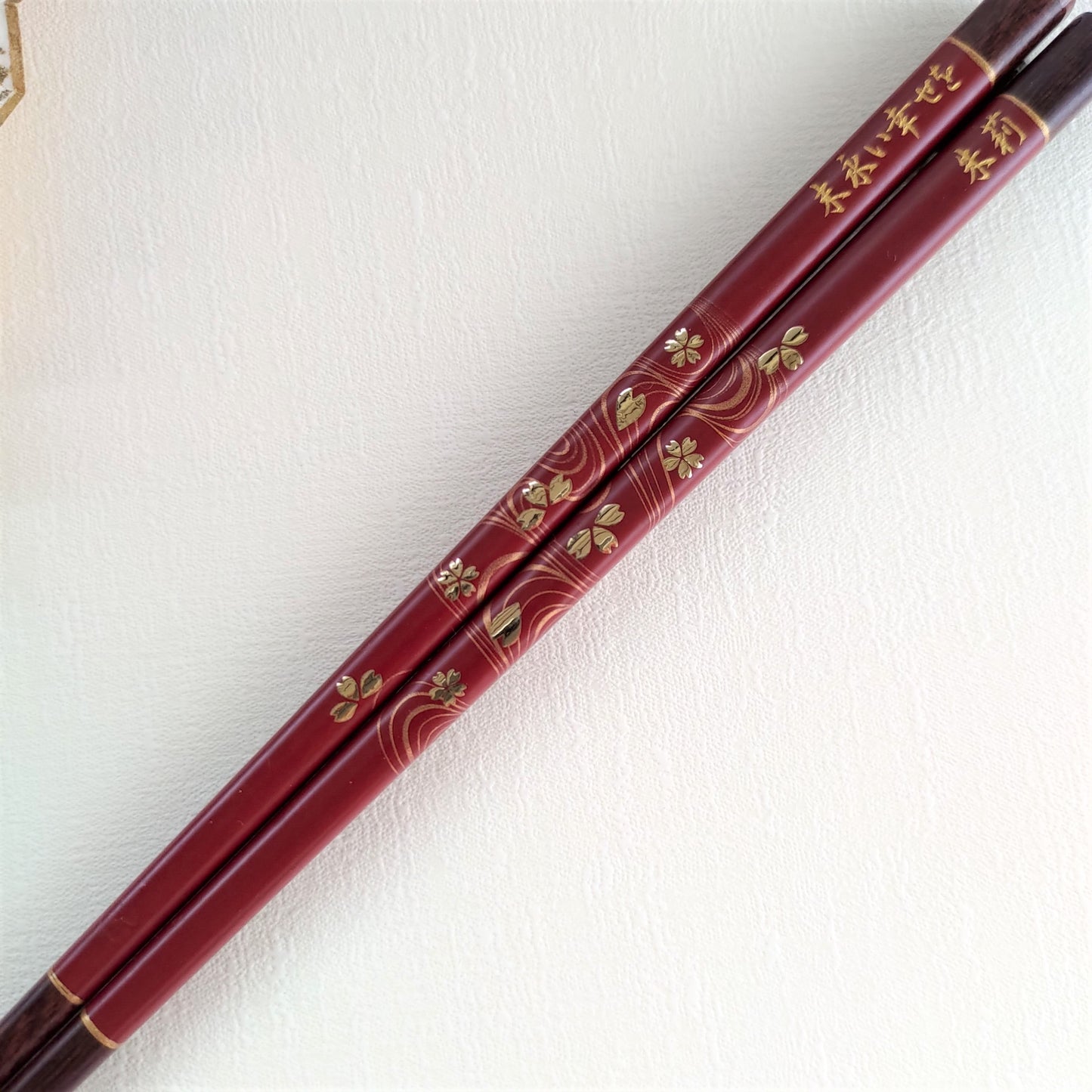 Elegant Japanese chopsticks with cherry blossoms on river stream black red - SINGLE PAIR