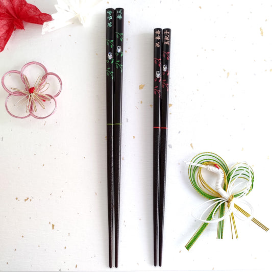 Cute Japanese chopsticks with little shiny owl green red - DOUBLE PAIR