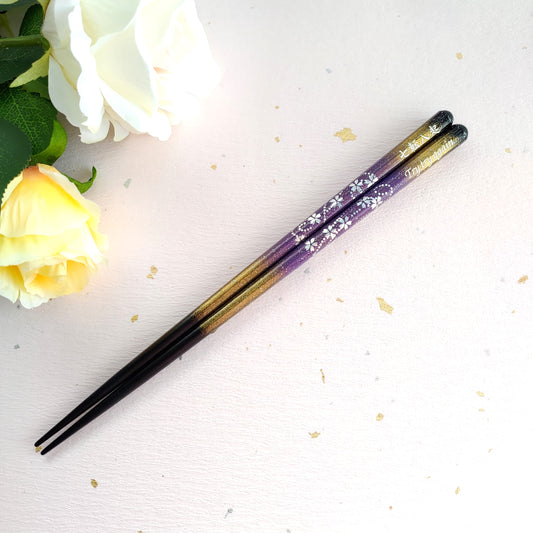 Silver blossoms dance Japanese chopsticks black red - DOUBLE PAIR