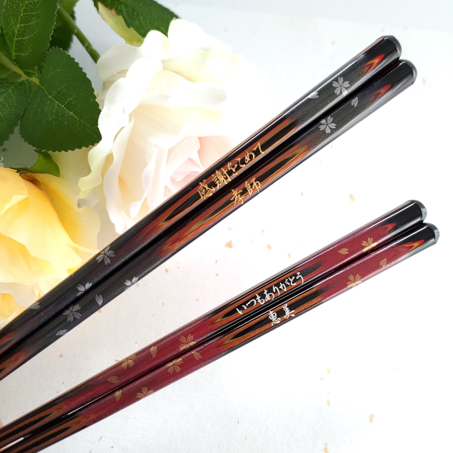 Immortal cherry blossoms Japanese chopsticks black red - SINGLE PAIR