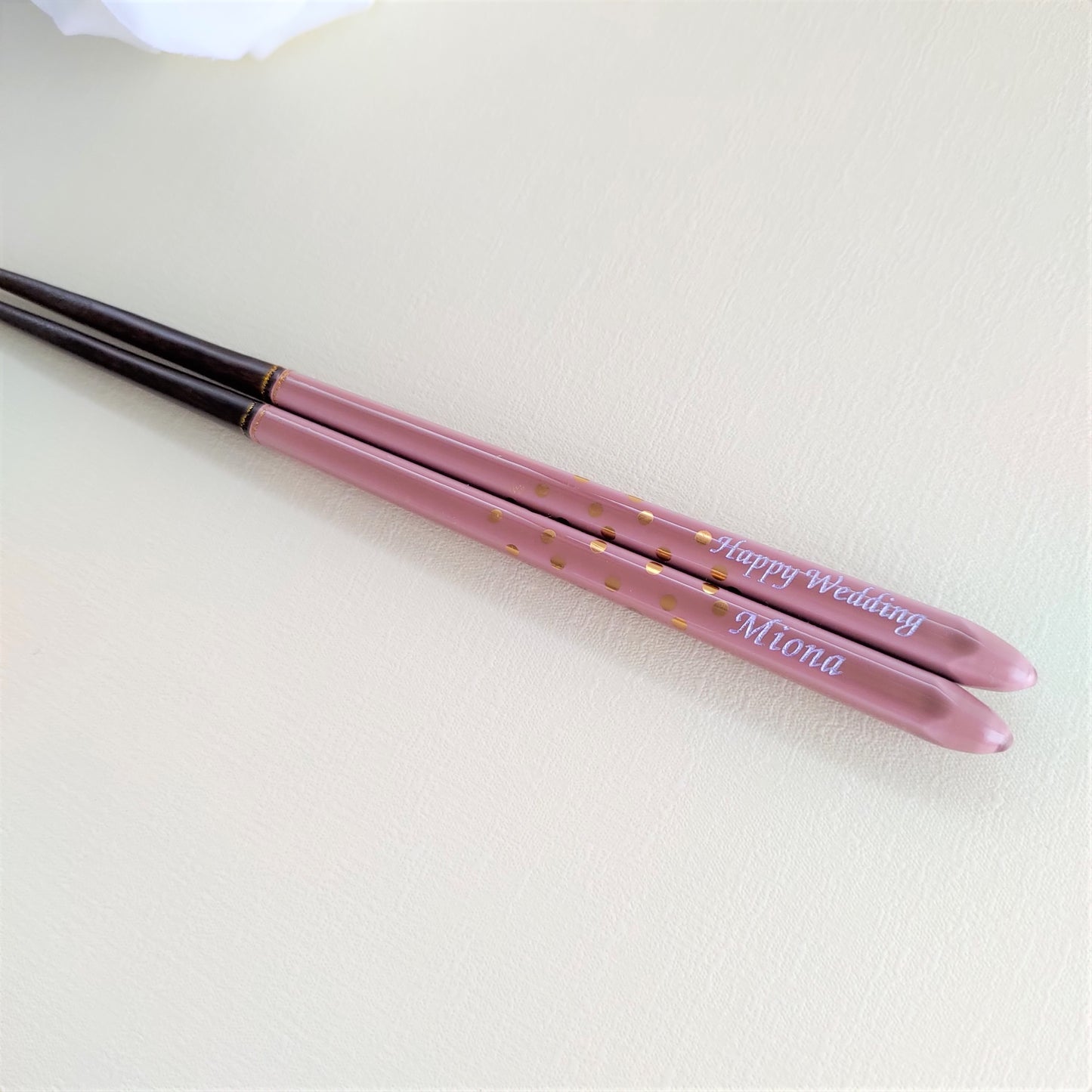 Golden spot Japanese chopsticks gray pink - SINGLE PAIR WITH ENGRAVED WOODEN BOX SET