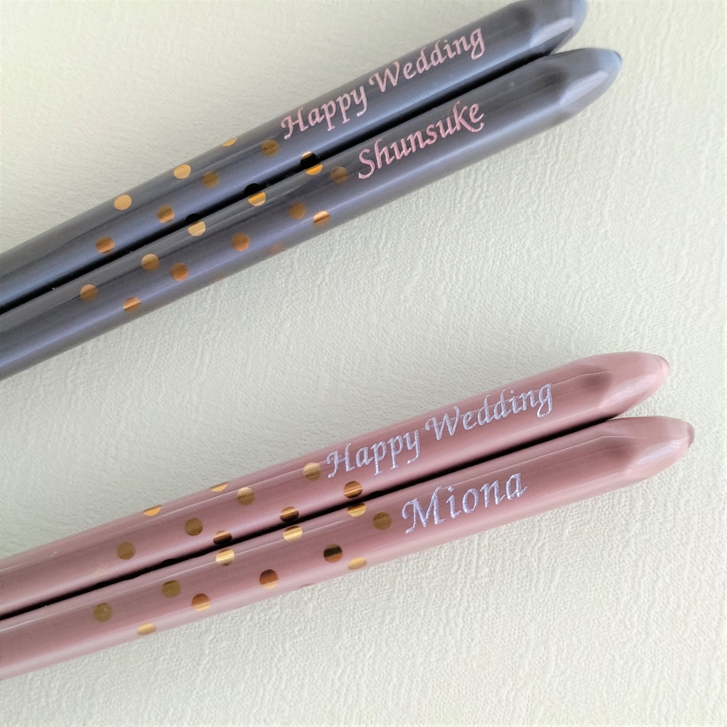 Golden spot Japanese chopsticks gray pink - SINGLE PAIR WITH ENGRAVED WOODEN BOX SET