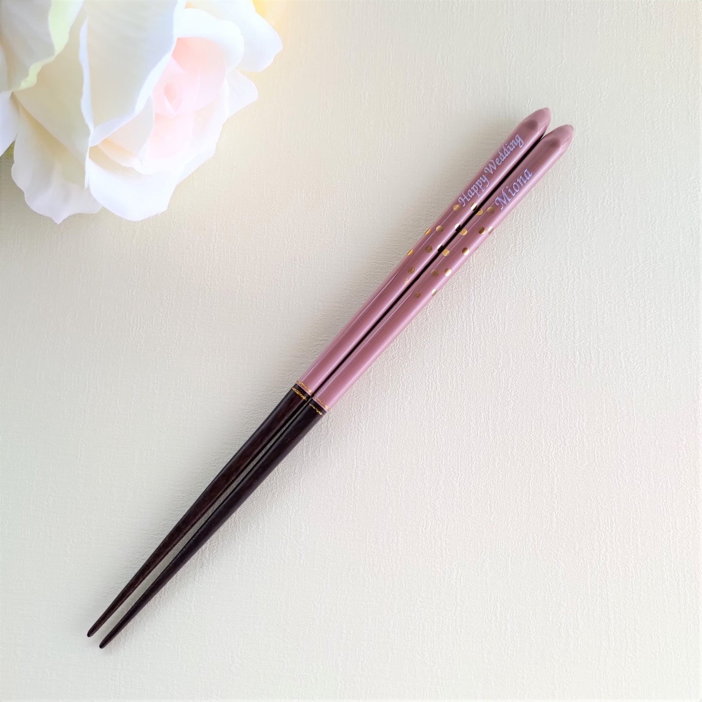 Golden spot Japanese chopsticks gray pink - SINGLE PAIR WITH ENGRAVED WOODEN BOX SET