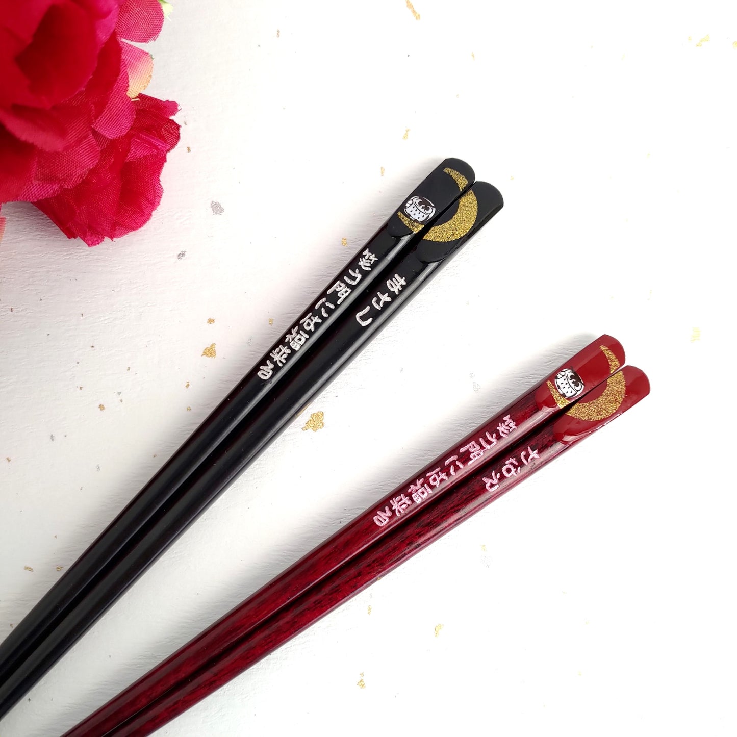 Awesome moon and owl design Japanese chopstics black red - SINGLE PAIR