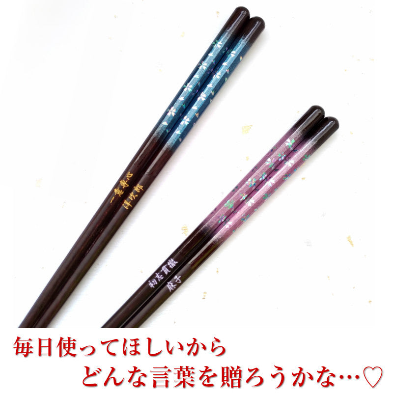 Blurred magic flowers cherry blossoms Japanese chopsticks blue pink - DOUBLE PAIR