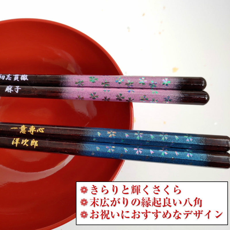 Blurred magic flowers cherry blossoms Japanese chopsticks blue pink - DOUBLE PAIR