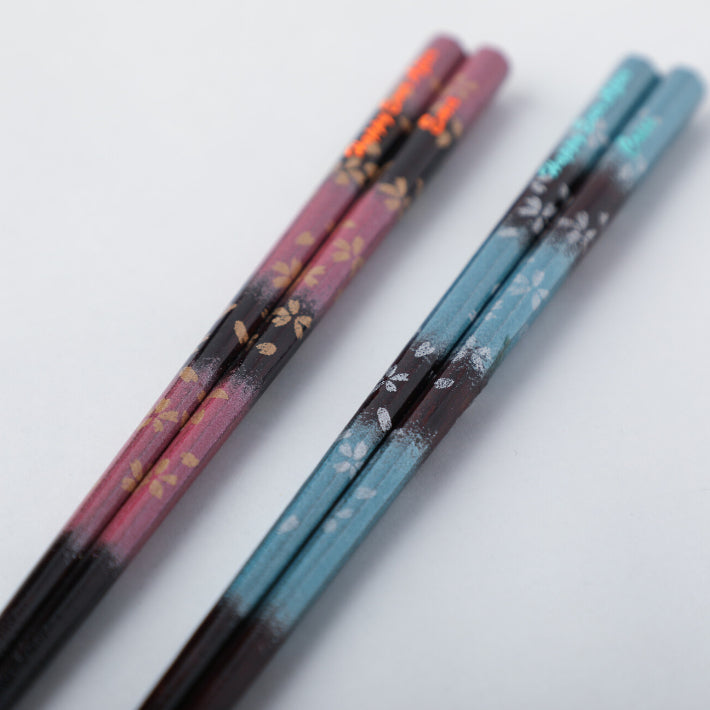 Octagonal blurred flowers on Japanese chopsticks blue pink - SINGLE PAIR