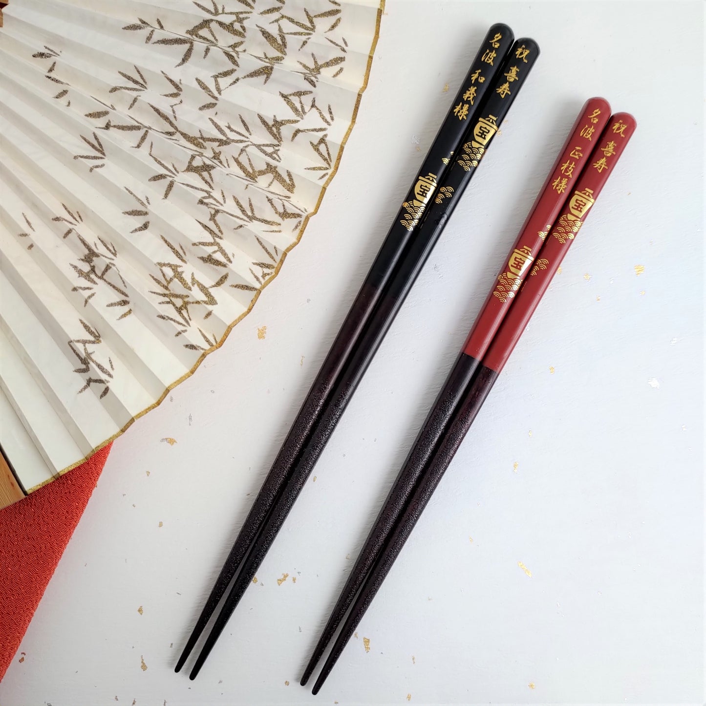 Japanese chopsticks of the lucky sailor back red - SINGLE PAIR WITH ENGRAVED WOODEN BOX SET