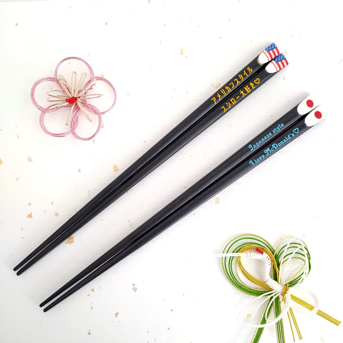 Swell Japanese chopsticks with american and japan flags - SINGLE PAIR