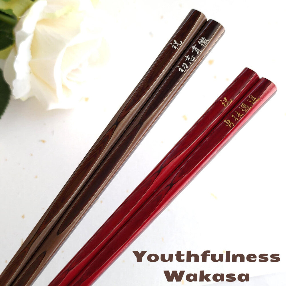 Wakasa-nori's Japanese chopsticks of youthfulness brown red - SINGLE PAIR