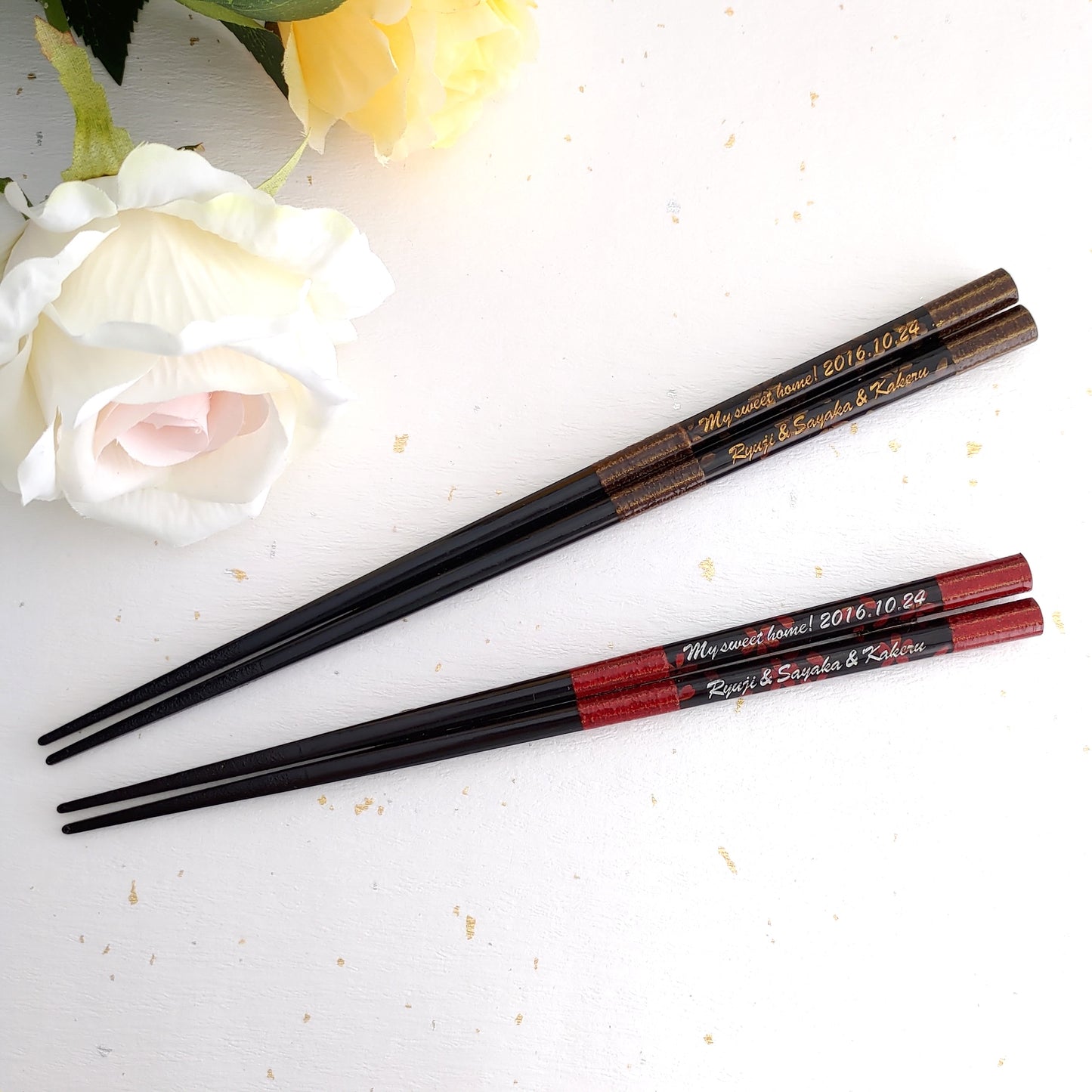Octagonal cherry blossoms Japanese chopsticks brown red - SINGLE PAIR