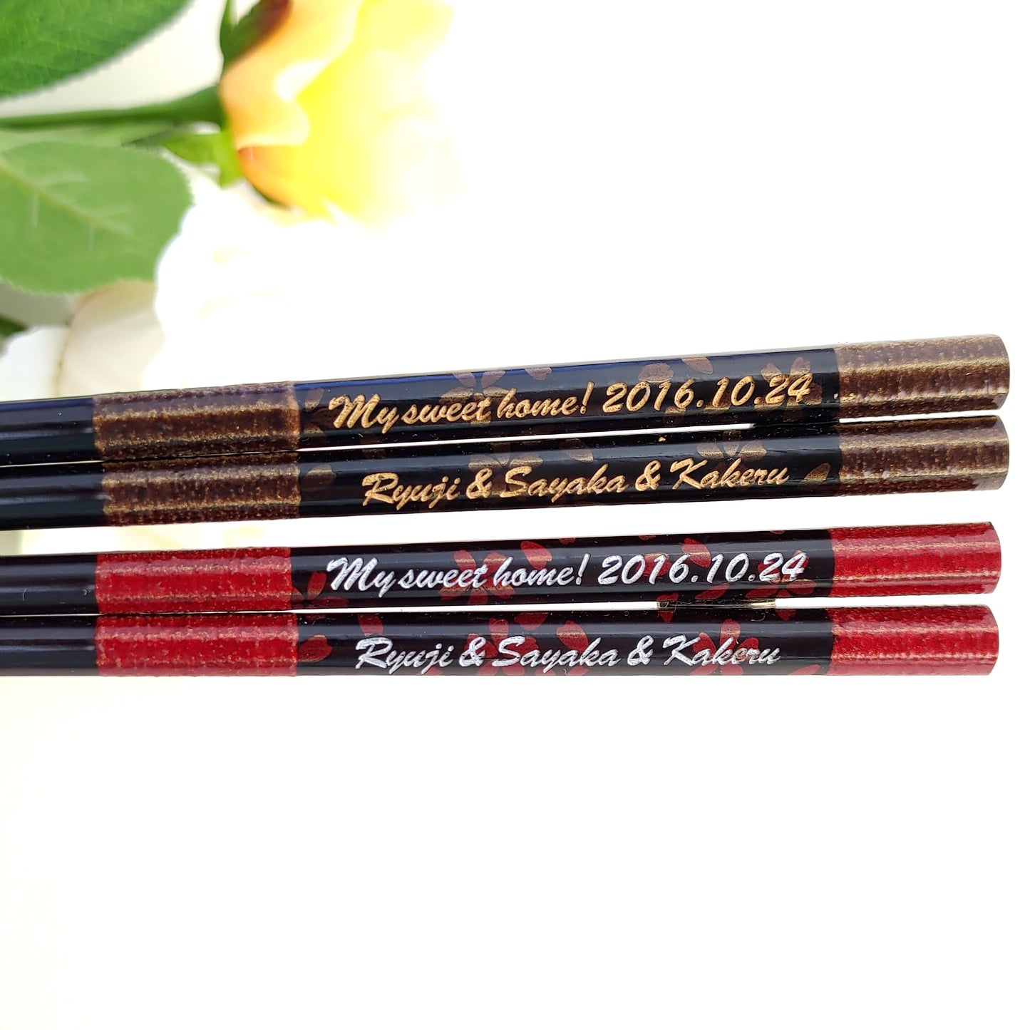 Octagonal cherry blossoms Japanese chopsticks brown red - SINGLE PAIR