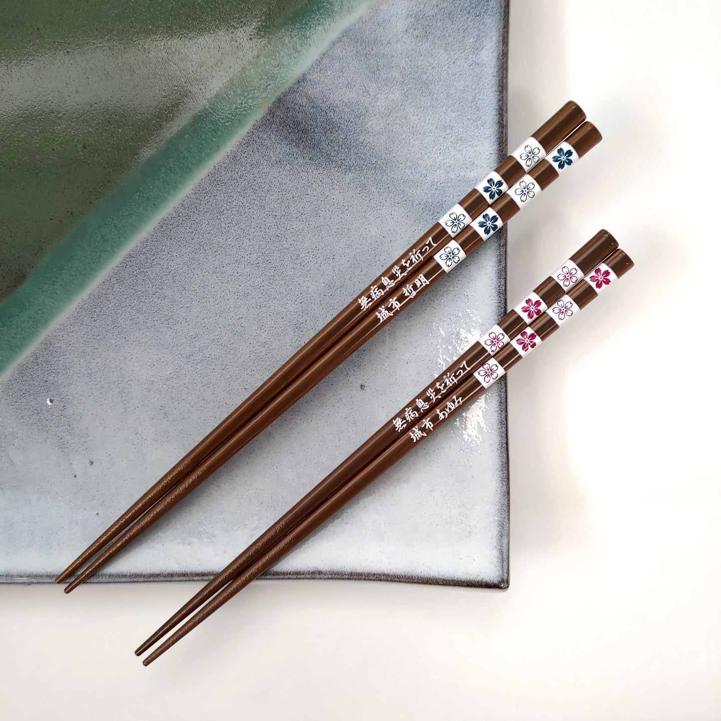 Square Cherry blossom magnetism Japanese chopsticks blue pink - SINGLE PAIR