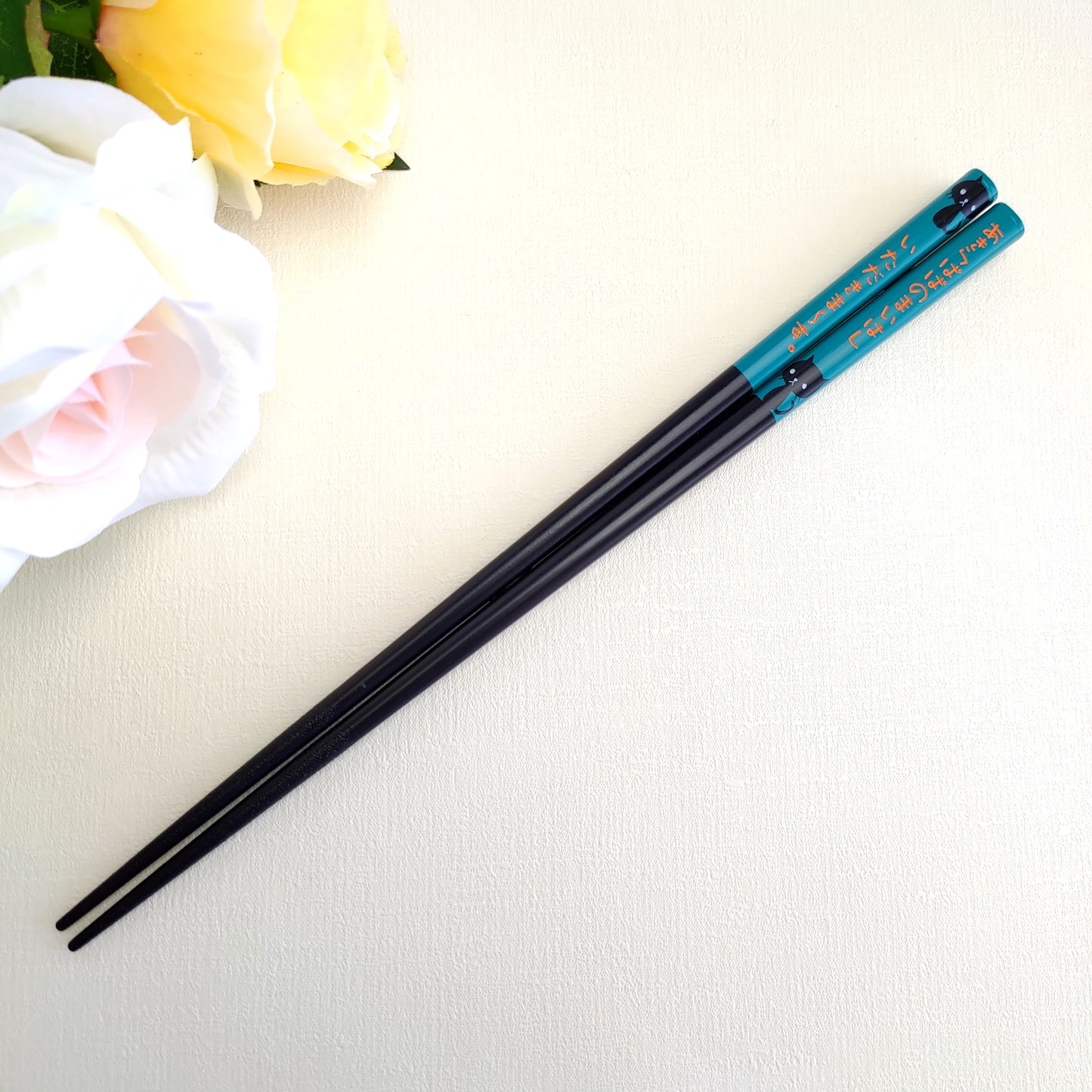 Black cat Japanese chopsticks blue red - SINGLE PAIR