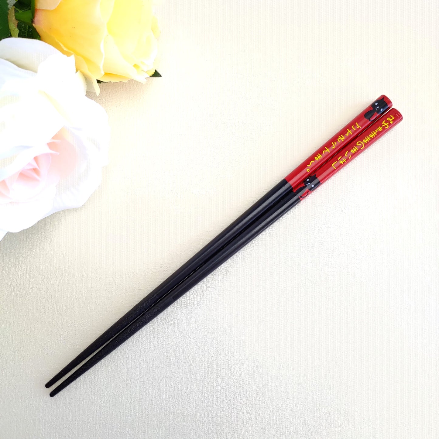 Black cat Japanese chopsticks blue red - SINGLE PAIR