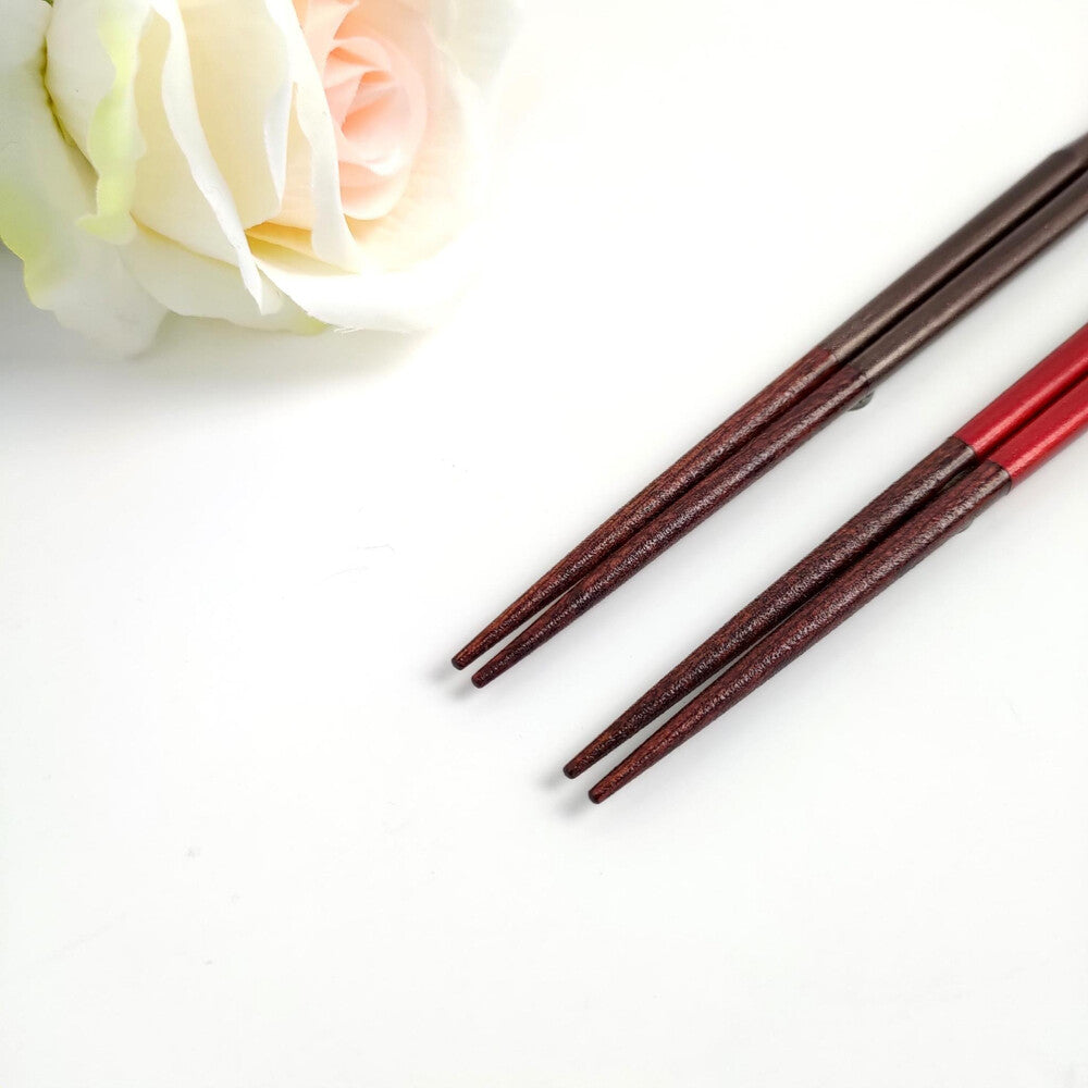 Pounding heart Japanese chopsticks brown red - SINGLE PAIR WITH ENGRAVED WOODEN BOX SET