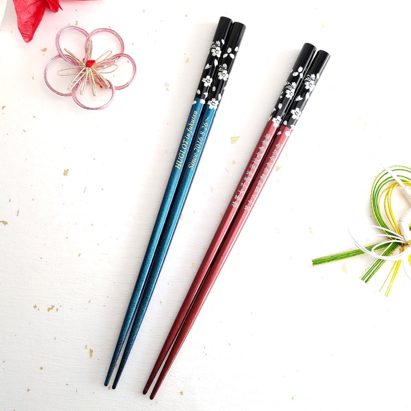 Silver cherry blossoms Wakasa Japanese chopsticks multicolour - SINGLE PAIR WITH ENGRAVED WOODEN BOX SET
