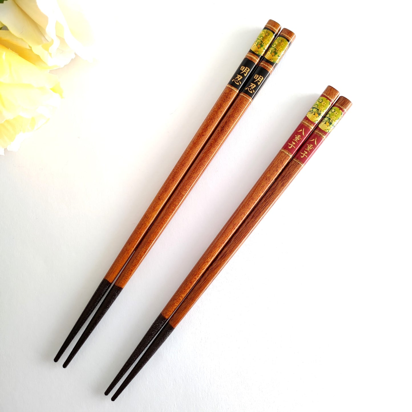 Wakasa's Japanese chopsticks crowned with gold fan and flowers - SINGLE PAIR