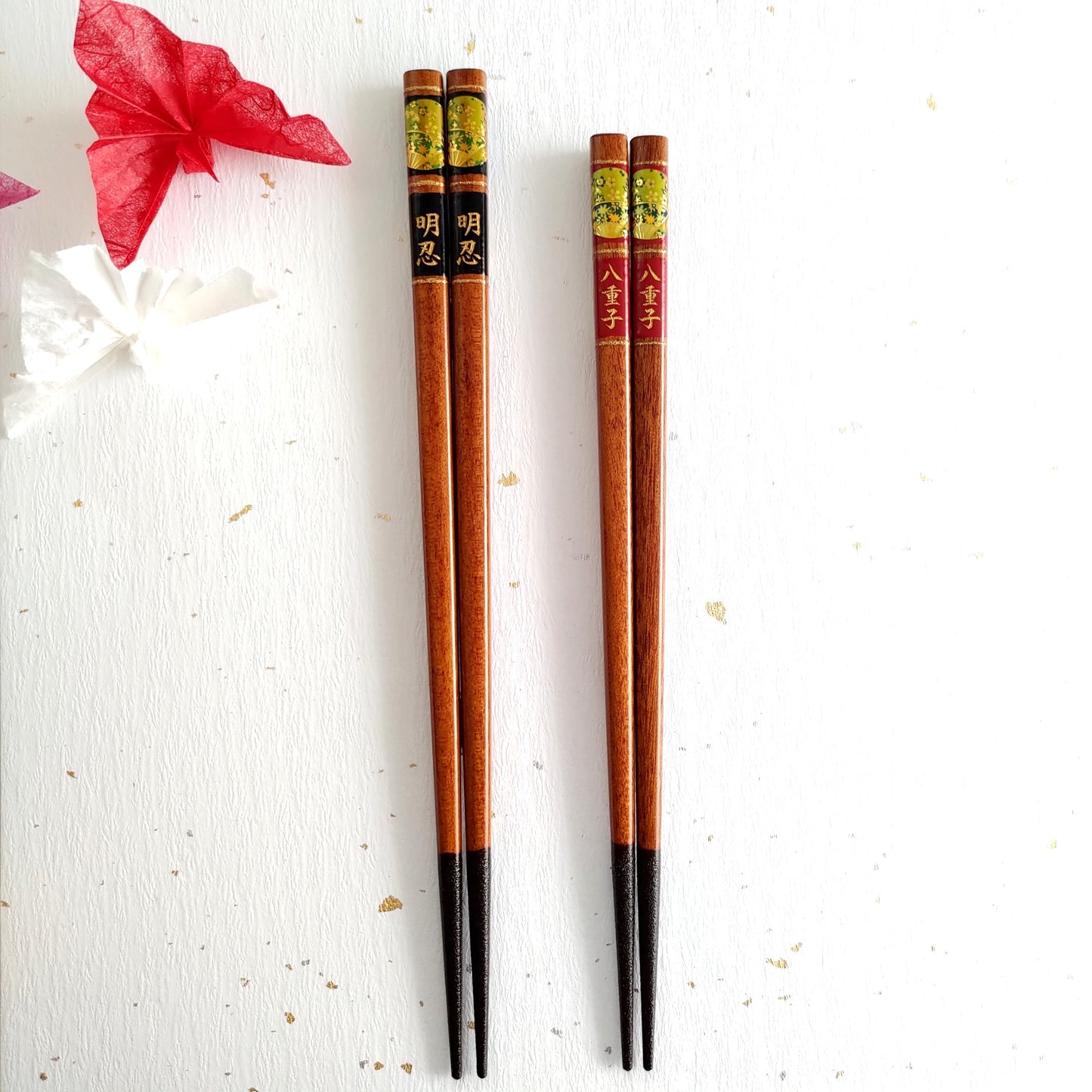 Wakasa's Japanese chopsticks crowned with gold fan and flowers - SINGLE PAIR