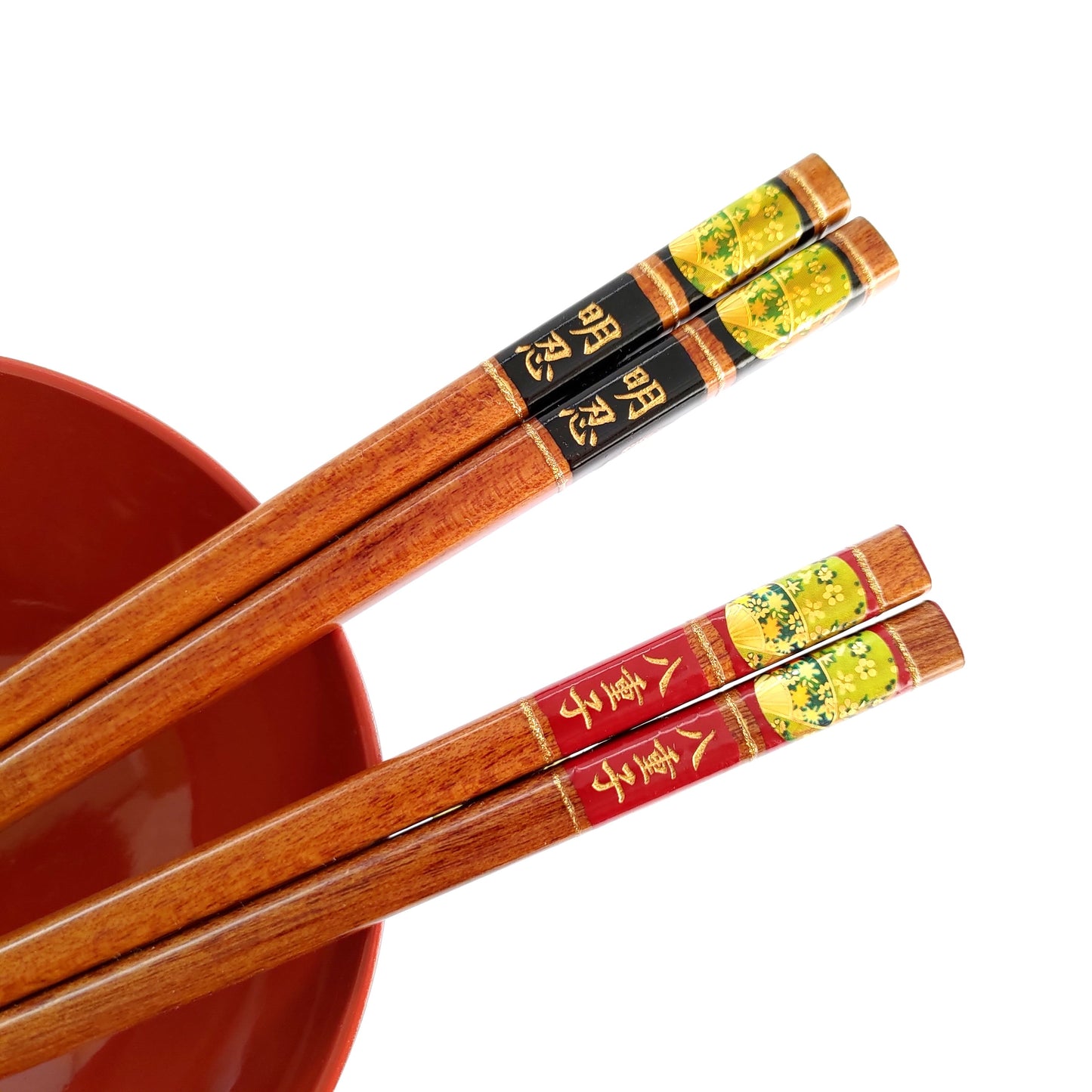 Wakasa's Japanese chopsticks crowned with gold fan and flowers - SINGLE PAIR