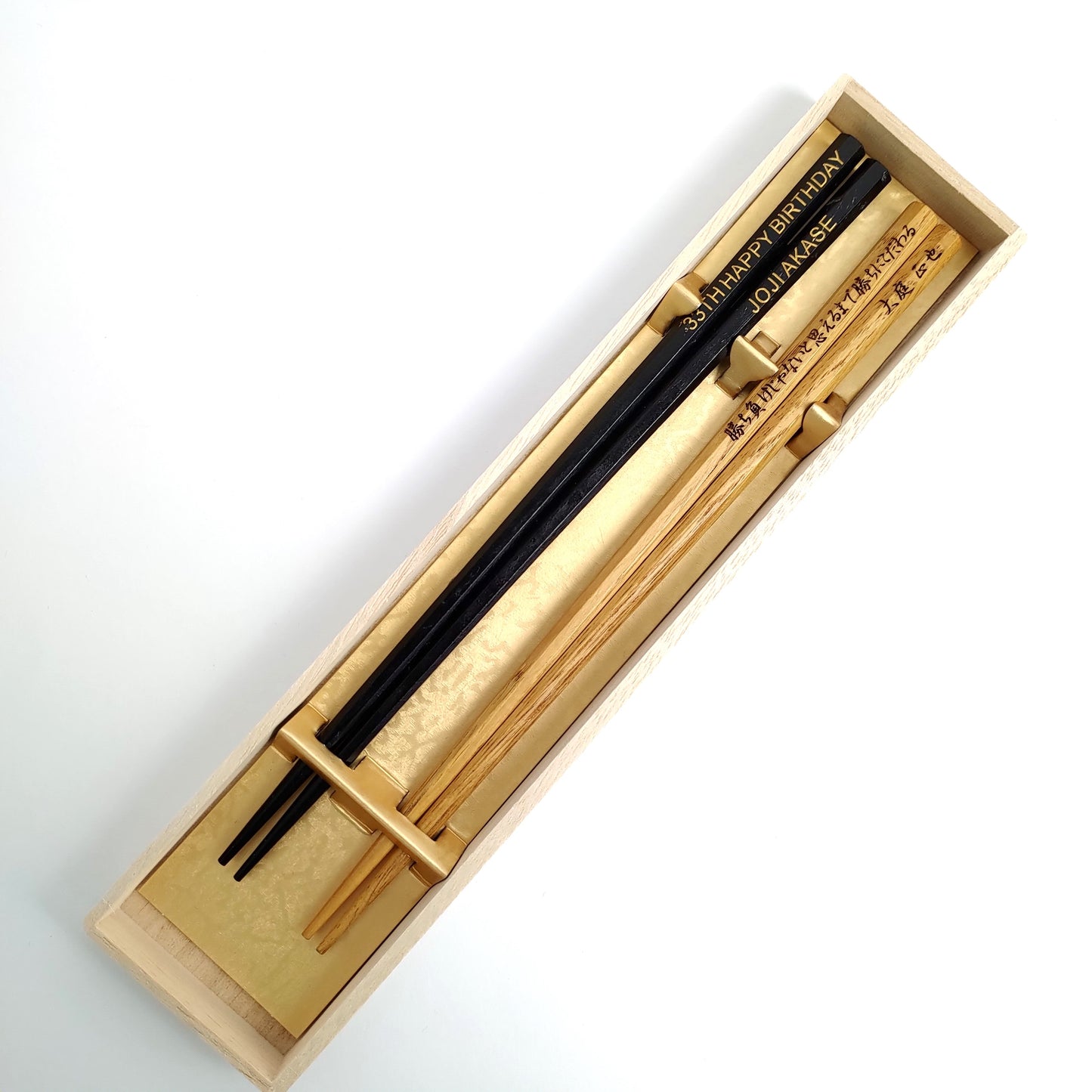 Octagonal Japanese chopsticks black brown natural - DOUBLE PAIR WITH ENGRAVED WOODEN BOX SET