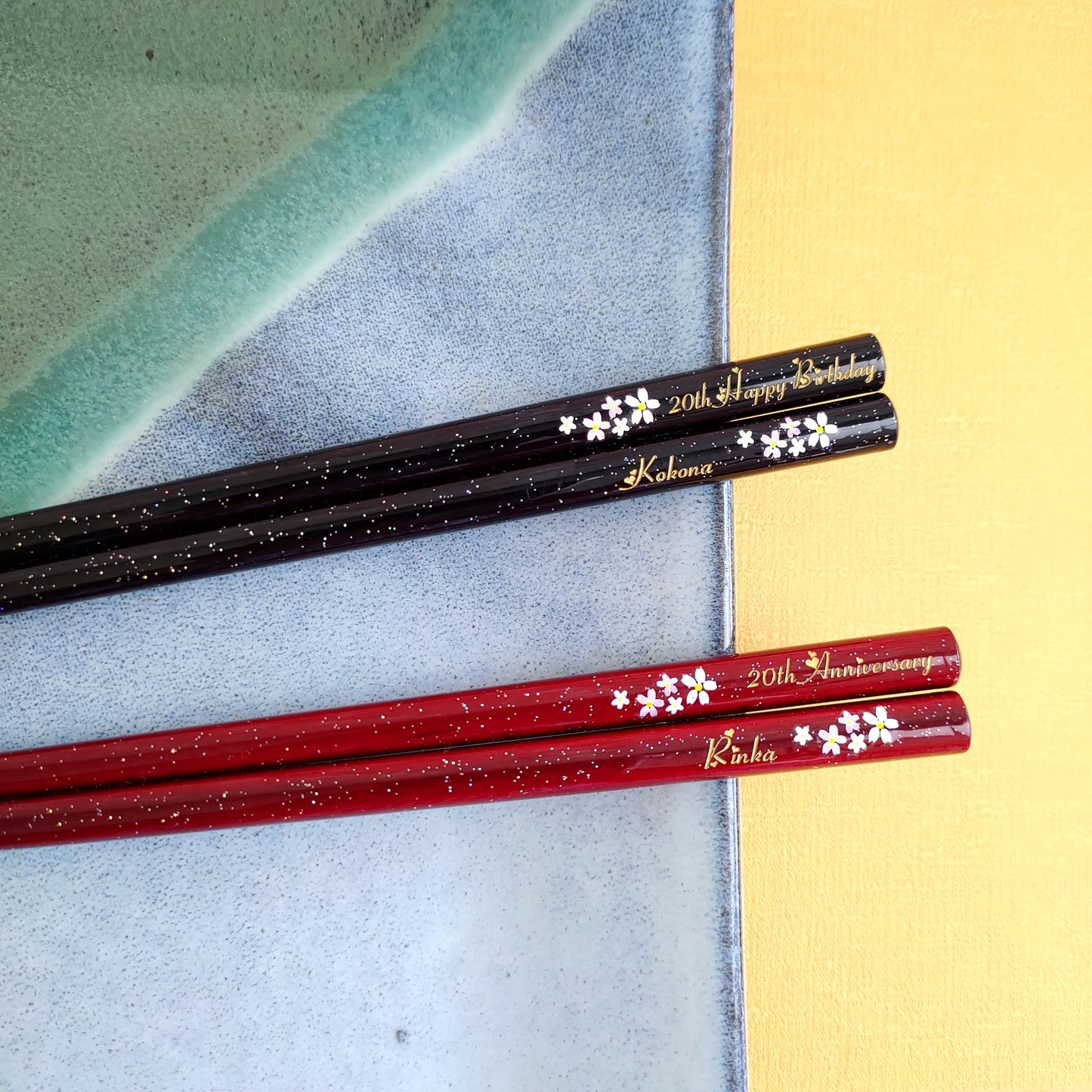 Galaxy flowers Japanese chopsticks black red - SINGLE PAIR