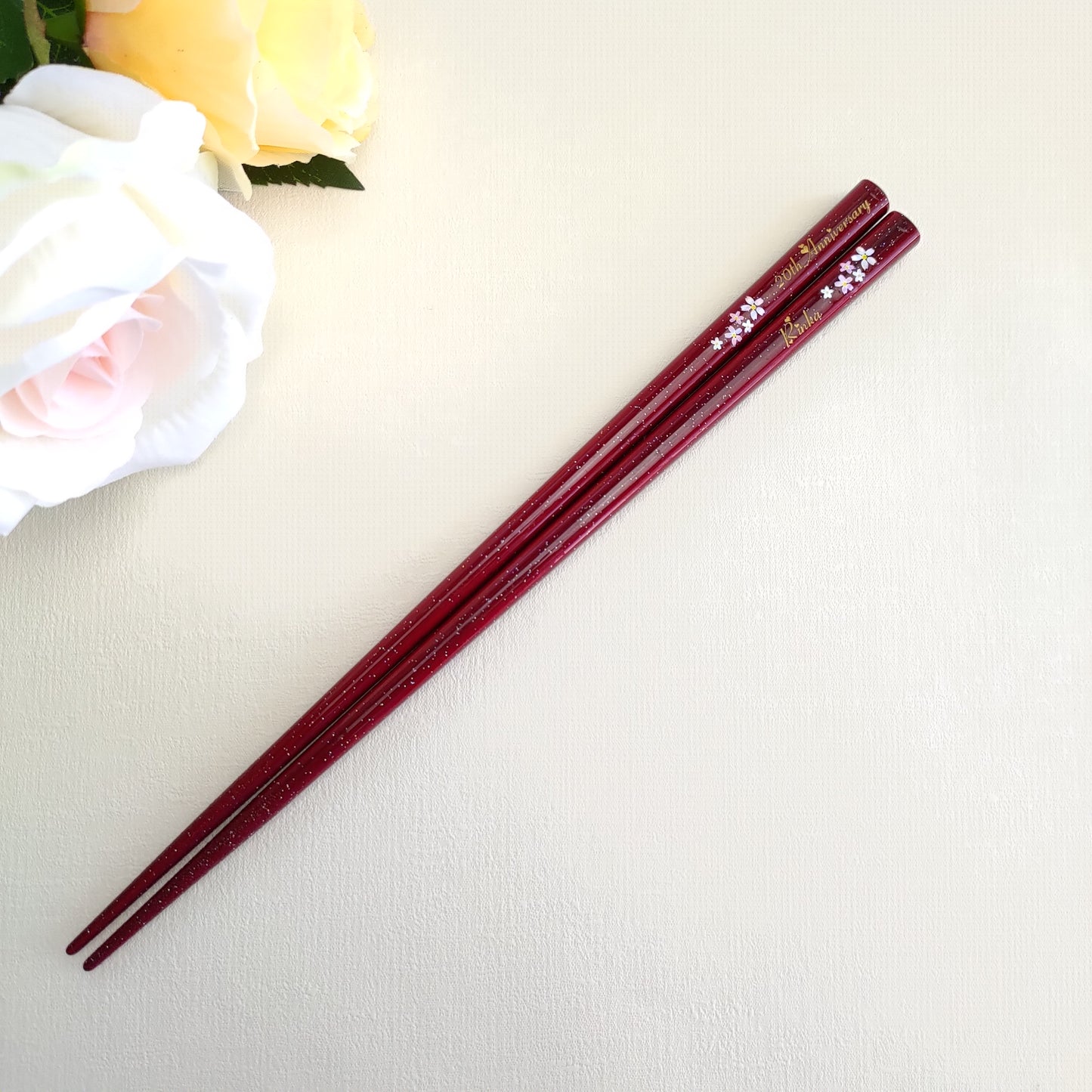 Galaxy flowers Japanese chopsticks black red - SINGLE PAIR WITH ENGRAVED WOODEN BOX SET