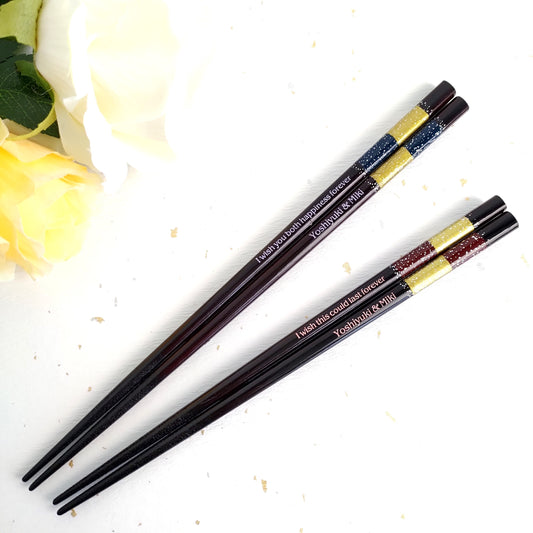 Modern Japanese chopsticks with dual stripe design blue red - DOUBLE PAIR
