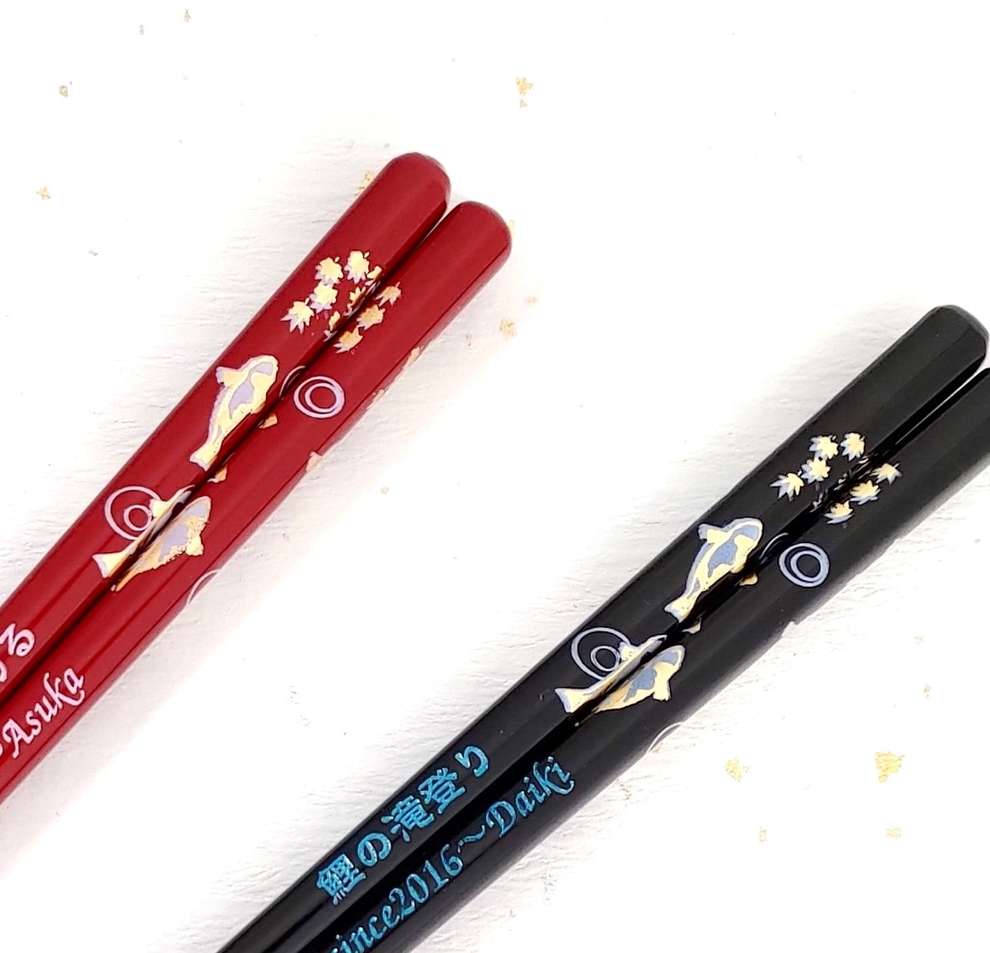 Swimming Carp Japanese chopsticks black red - SINGLE PAIR
