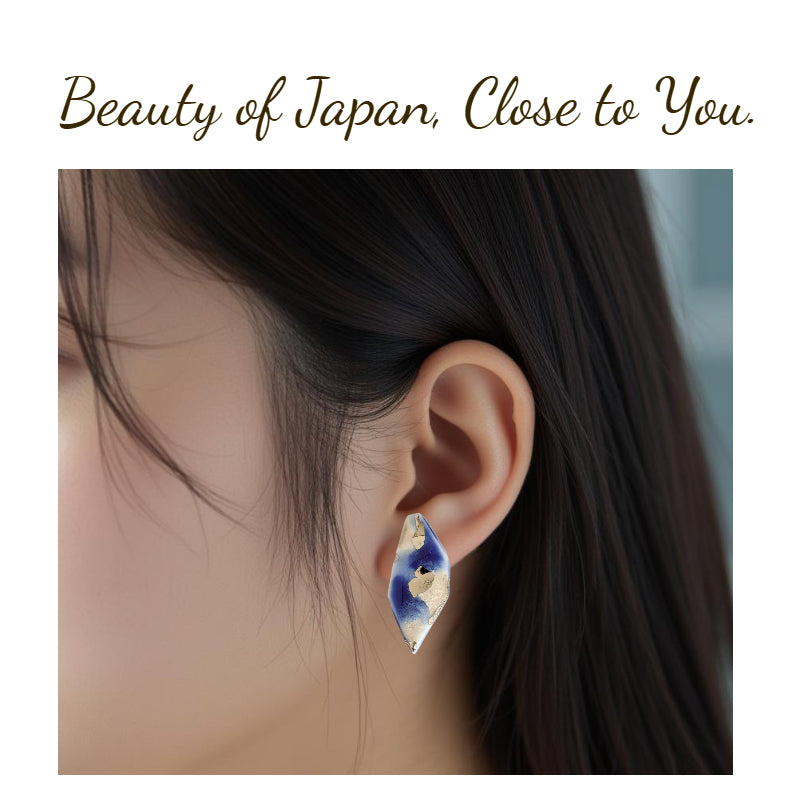 Arita Ware Ceramic Earrings | Blue & Silver | Handmade in Japan