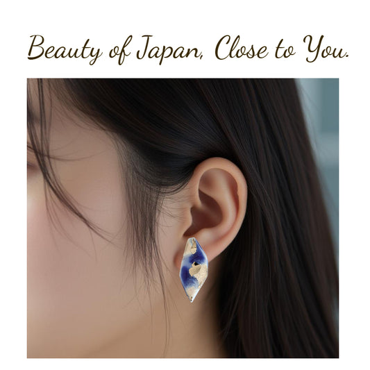 Arita Ware Ceramic Earrings | Blue & Silver | Handmade in Japan