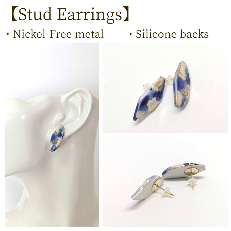 Arita Ware Ceramic Earrings | Blue & Silver | Handmade in Japan