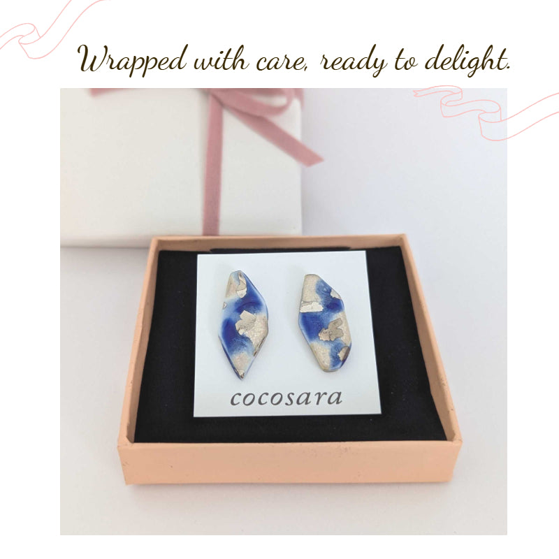 Arita Ware Ceramic Earrings | Blue & Silver | Handmade in Japan