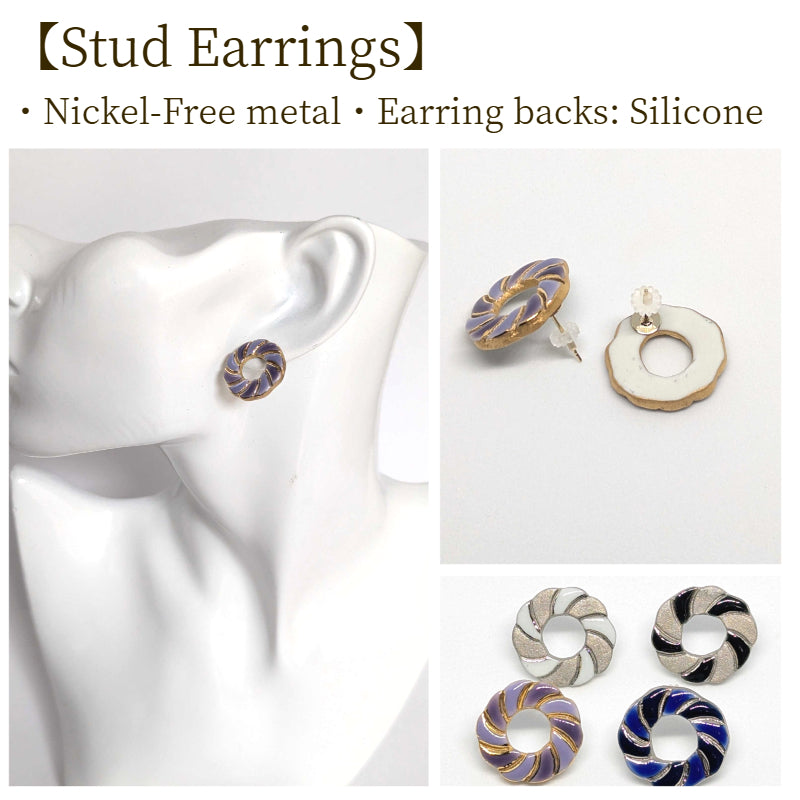 Arita Ware Round Ceramic Earrings | Purple & Gold | Handmade in Japan