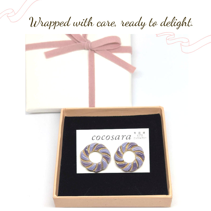 Arita Ware Round Ceramic Earrings | Purple & Gold | Handmade in Japan