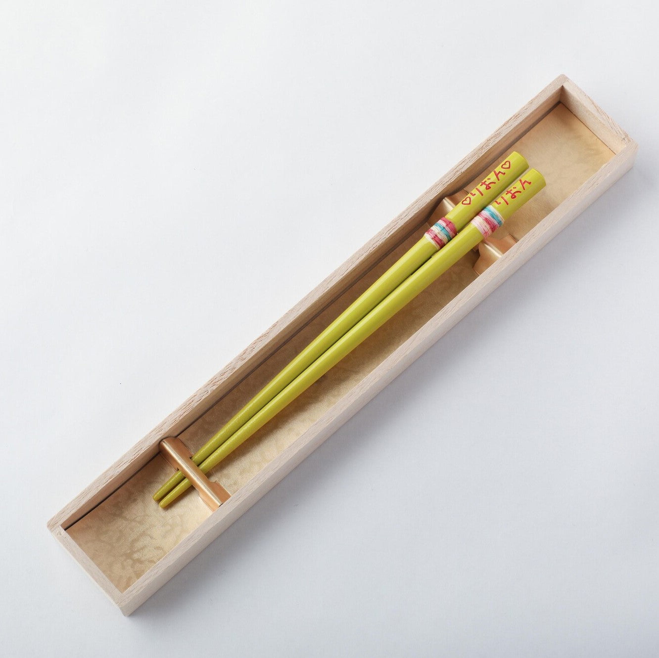 Hula hoop kids Japanese chopsticks yellow blue pink sky blue - SINGLE PAIR WITH ENGRAVED WOODEN BOX SET