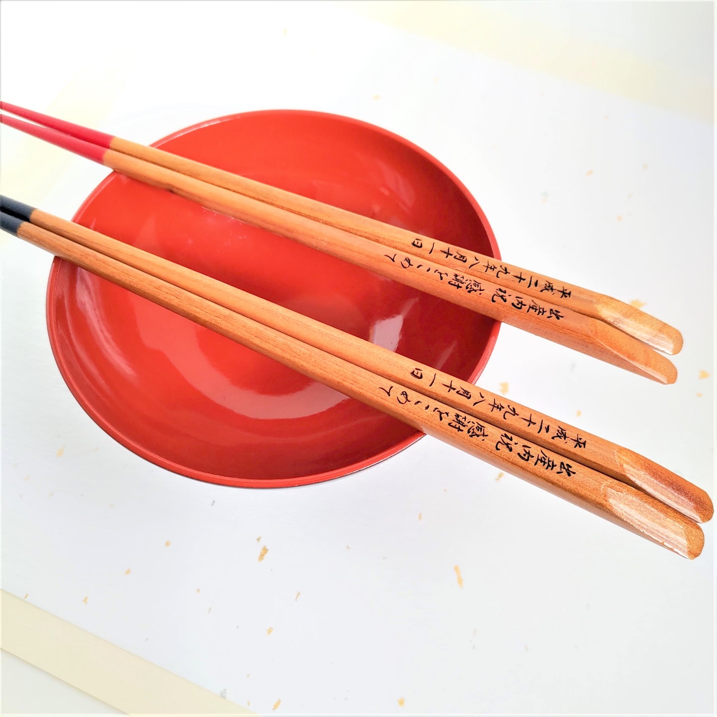 Wood and mountains solid Japanese chopsticks natural - SINGLE PAIR WITH ENGRAVED WOODEN BOX SET