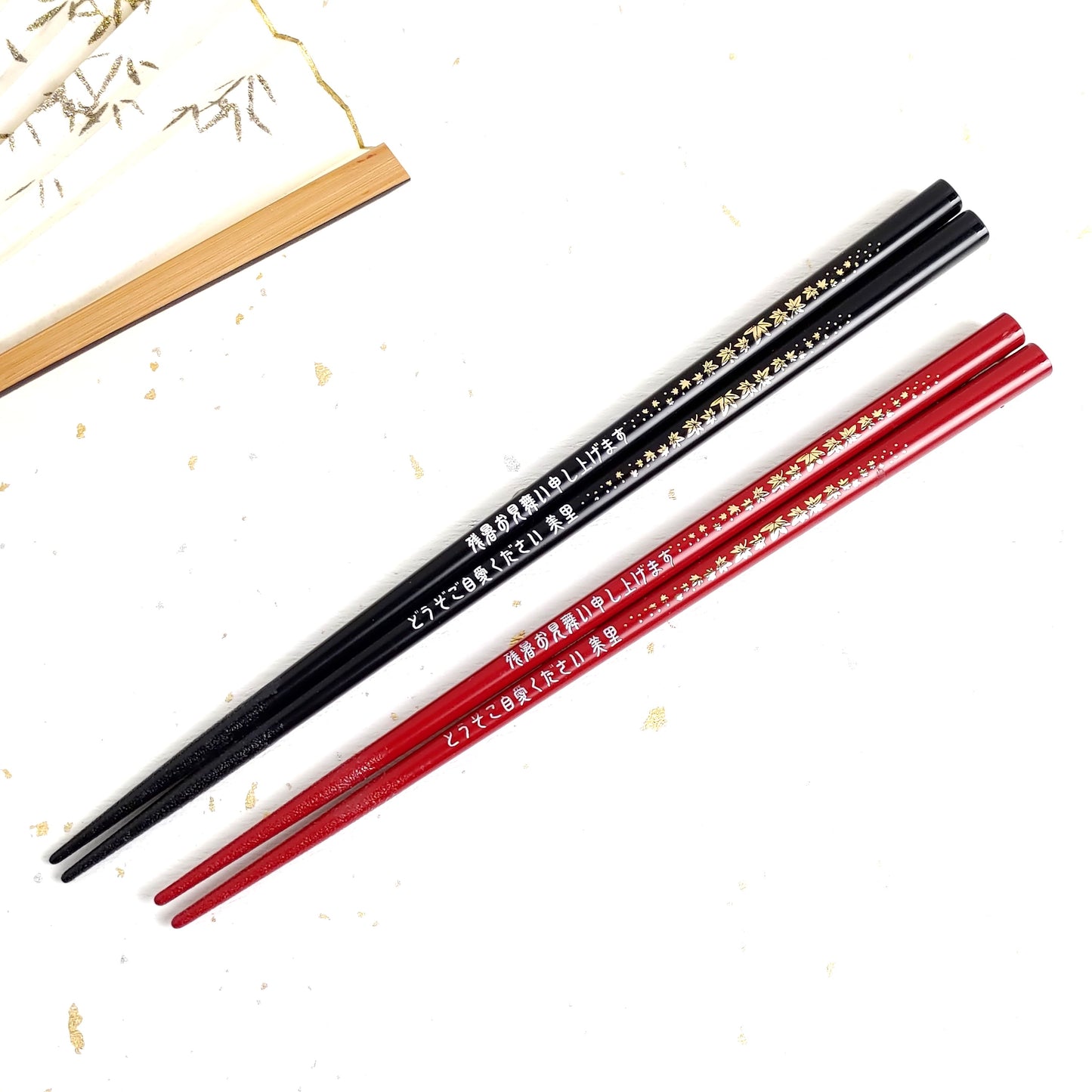 Lovely designed Japanese chopsticks with floating gold leaf black red - SINGLE PAIR